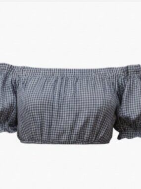 Lulumari Crop Top Women’s S Navy White Gingham Off Shoulder Puff Sleeve